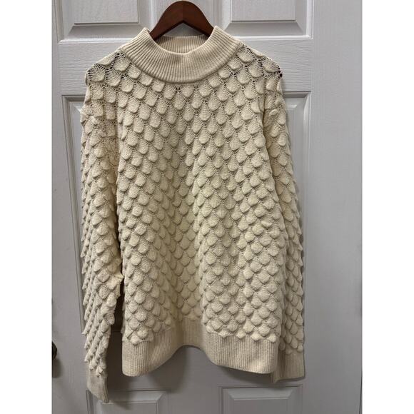 North Style Cream Textured Knit Mock Neck Cozy Soft Cotton Blend Sweater XL - Picture 2 of 9